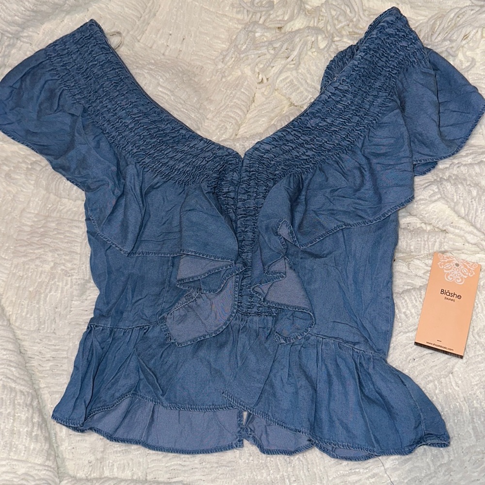 NWT blashe soft ruffly denim looking  top